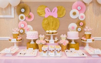 Fiesta infantil de minnie mouse rosa con dorado