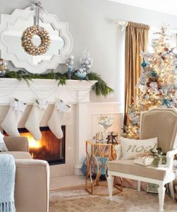 Navidad 2017 tendencias en decoración en blanco chimenea y area de estar