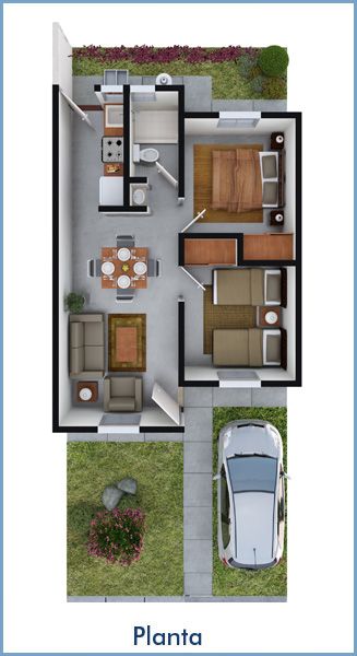 planos de casas de un piso 2 dormitorios y un bano (3)