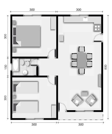 planos de casas de un piso 2 dormitorios y un bano (7)