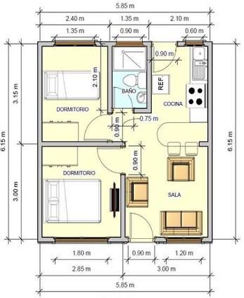 planos de casas de un piso 2 dormitorios y un bano (8)