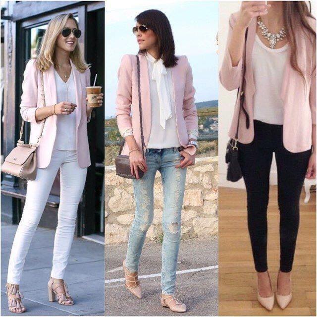 Tendencias de blazers rosas con jeans para mujeres maduras y con estilo