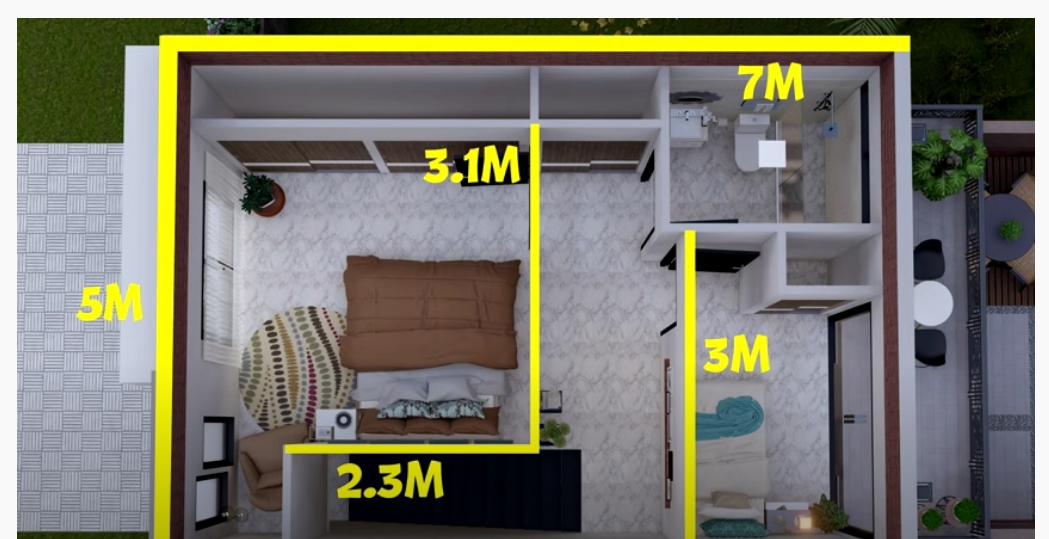 Casa pequeña de 5x7 metros con 2 dormitorios