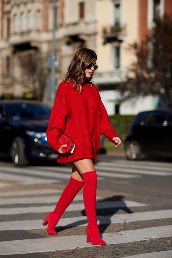 Vestidos tipo suéter color rojo